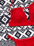 Bikini 2026 Sexy Red Swimwear Swimsuit Women Hollow Pleated Backless Halterneck Bikinis Set Bathing Suit Beach Bikini Female New