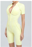 Summer Zipper Workout Jumpsuit Sports Overalls Women Running Fitness Short Sleeve Yoga Bodysuit