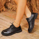 Fashion Woven Low Heel Pu Leather Shoes Women British Style Round Toe Lace Up Oxford Shoes Woman Plus Size 42 Breathable Flats