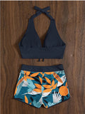 Halter Bikinis 2026 Women Printed Swimsuit Shorts High Waist Swimwear Female Bathers Swimming Bathing Suit Summer Beachwear