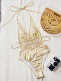 Shiny Deep V Neck Halter One Piece Swimsuit Women Swimwear Female Scrunch Butt Monokini Backless Bather Bathing Suit Swim Lady