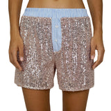 Women's Sparkly Sequined Shorts Striped Low Rise Loose Fit Short Pants Summer Daily Casual Streetwear
