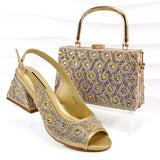 doershow Italian brown Shoes And Bag Sets For Evening Party With Stones Italian Leather Handbags Match Bags!   HMP1-21