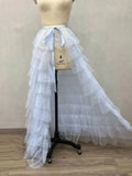 White Ruffled Tiered Tulle Over Wrap Skirts Women Sheer Mesh Summer Maxi Skirt Low Long Beach Tulle Skirt Bridal Detachable FR8E