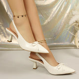 Bow Pointed Toe High Heels Sandals Women Fashion Design Stiletto Heeled Mules Sandals Woman Summer Plus Size 43 Slingback Shoes