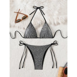 Sparkling Leopard Halter Bikini Female Swimsuit Women Swimwear Two-Pieces Bikini Set High Leg Cut Bather Bathing Suit Swim V7182