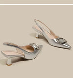Brand Woman Slingback Shoes Fashion  Spring New Ladies High Heels Elegant Med Heel Pointed Toe Slip on Sandal Mules