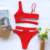 Bikini 2026 Sexy Swimwear Swimsuit Women Solid Hollow High Waist Red Bikinis Set Bathing Suit Beach Bikini Trajes De Bano Mujer
