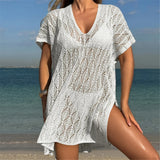 Sexy Short Sleeve Hollow Out Crochet Knitted Tunic Beach Cover Up Cover-ups Beach Dress Beach Wear Beachwear Female Women K6686
