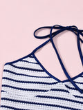 Summer slim temperament hot girl striped halterneck backless skirt suit vest casual suit