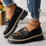 Fashion Leopard Print Platform Loafers Women Plus Size 43 Slip On Pu Leather Shoes Woman Comfort Thick Bottom Office Work Shoes