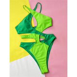 Sexy Splicing Cross Back Cut Out Women Swimwear One Piece Swimsuit Female Monokini High Leg Cut Bather Bathing Suit Swim V4919