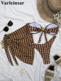 3PCS With Sarong Polka Dots Bandeau Bikini Women Swimwear Female Swimsuit Three-Pieces Bikini Set Bather Bathing Suit Swim V8189