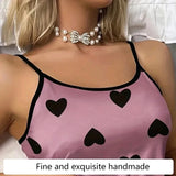 Women's Pajama Set Pajamas T-Shirts Shorts Pink Heart-Shaped Print Round Neck T-Shirt Ice Silk Top Comfortable Casual Summer