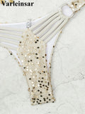 Shiny Sequins Halter Bikini Female Swimsuit Women Swimwear Two-pieces Bikini Set Brazilian Padded Bather Bathing Suit Swim V7619