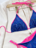 2026 Sexy Bikini Women Blue Shiny Fabric Triangle Halter Swimwear Swimsuit Bikinis Set Bathing Suit Beach Bikini Female Biquinis