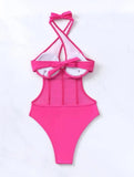 One Piece Bikini Women 2026 Grenadine Solid black Cross Bandage Hollow Out Swimwear Beach Backless Bathing Suit Monokini