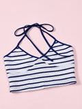 Summer slim temperament hot girl striped halterneck backless skirt suit vest casual suit