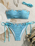 XS - XL Wrinkled Shells Bandeau Bikini Women Swimwear Female Swimsuit Two-pieces Bikini Set Bather Bathing Suit Swim Beachwear