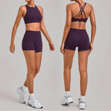 Women's Nude Yoga Sets Sports Cross Beauty Back Bra Hip-lifting Slim Fit Shorts Suits Running Fitness Workout Gym Sets