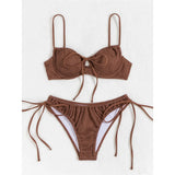 Wrinkled Underwired Knotted High Cut Bikini Female Swimsuit Women Swimwear Two-Pieces Bikini Set Bather Bathing Suit Swim V5807
