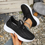 Spring Summer Breathable Mesh Sport Shoes Women Slip On Hollow Out Knitted Flats Shoes Woman Plus Size 43 Thick Sole Sneakers