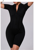 Summer Zipper Workout Jumpsuit Sports Overalls Women Running Fitness Short Sleeve Yoga Bodysuit