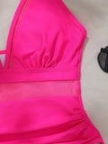 Sexy Black One Piece Swimsuit 2026 Women Mesh Patchwork Transparent Tummy Control Swimwear Bathing Suit See Through Monokini