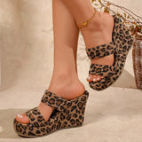Fashion Leopard Print Wedges Sandals Women 2026 Summer Plus Size 43 Chunky Platform Slippers Woman 10Cm Super High Heel Sandals