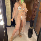 3 Colors Sexy Glitter Mesh Sheer See Through Tunic Beach Cover Up Cover-ups Beach Dress Beach Wear Beachwear Female Women V3217