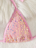 Sparkling Sequins Halter High Leg Cut Bikini Women Swimwear Female Swimsuit Two-pieces Bikini Set Bather Bathing Suit Swim Lady