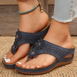 Pink Flower Wedge Heel Flip Flops Women Summer Massage Sole Clip Toe Platform Slippers Woman Light Thick Bottom Beach Sandals