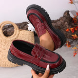 Patent Leather Chunky Platform Loafers Women British Style Plus Size 43 Thick Heel Pumps Woman Slip On Round Toe Oxford Shoes
