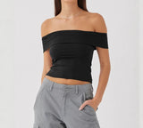 Elegant Women's Crop Top Solid Color Slash neck Top Lady Y2K Streetwear Fashionable Slim Fit Tee Summer Outfit Women's Clothes