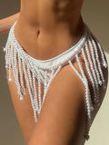 Luxury Pearls Chain Fringe Tassel Bikini Bottom Swim Brief Women Swimwear Female Bather Brazilian Tanga Panties Underwear