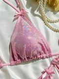 Sparkling Glitter Halter Bow Bikini Female Swimsuit Women Swimwear Two-pieces Bikini Set High Cut Bather Bathing Suit Swim Lady