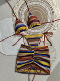 3PCS With Skirt Sarong Knitted Striped Bikini Women Swimsuit Female Swimwear Three Pieces Bikini Set Bathing Suit Swim Beachwear