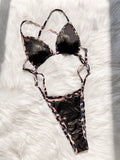 Sexy Glitter Black Leopard Patchwork Backless Swimsuit One Piece Hollow Bikini Swimwear Bodysuits Women Biquini Bathing Suits