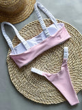 Splicing Micro Thong Bikini Women Bandeau Swimwear Female Swimsuit Two-pieces Bikini Set High Cut Bather Bathing Suit Swim Lady