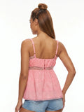 Women's Solid Color Babydoll Tank Tops Summer Stylish Lace Trim Loose Hem Square Neck Spaghetti Strap Sleeveless Camisoles