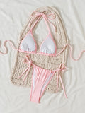 3D Flowers Halter Mini Micro Thong Bikini Female Swimsuit Women Swimwear Two-pieces Bikini Set High Cut Bathing Suit Swim Lady