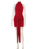 Ahagaga Fashion Women's Mini Dresses Solid Halter Turtleneck Sleeveless Sheath Slim Fit Bodycon Regular Causal Vestidos Robes