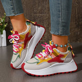 New Mixed Color Chunky Platform Sneakers Women 2026 Fashion Lace Up Thick Bottom Vulcanized Shoes Woman Non Slip Old Dad Shoes