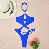 Sexy Tummy Cut Out Halter Women Thong Swimwear One Piece Swimsuit Female High Cut Monokini Rings Bathing Suit Swim Beach Wear