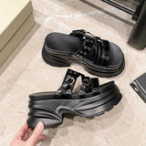 Summer Silver Chunky Platform Sandals Women Fashion Buckle Thick Bottom Slippers Woman Punk Wedges High Heels Sandalias Mujer