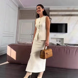 Simple Style Two Piece Set Woman New In Matching Sets Two Piece Outfits Sleeveless Tops Skirts Solid Color Temperament Commuting