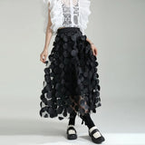 Women Summer Maxi Skirt Retro A-Line Large Hem Skirt Solid Color 3D Dot Decor High Waist Long Skirt