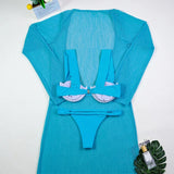 3 Pieces Women's Sexy Bikini Set 2025 New Swimwear Long Dress Cover up Female Beachwear Bathing Suit Summer Swimming Outfit