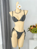 2026 New Striped Bikini Women Swimwear Female Swimsuit High Cut Leg Padded Bather Bathing Suit Swim Two-pieces Bikini set K8071