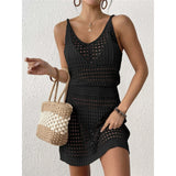 S - XL V Neck Hollow Out Crochet Knitted Tunic Beach Cover Up Cover-ups Beach Dress Mini Beach Wear Beachwear Female Women V7048